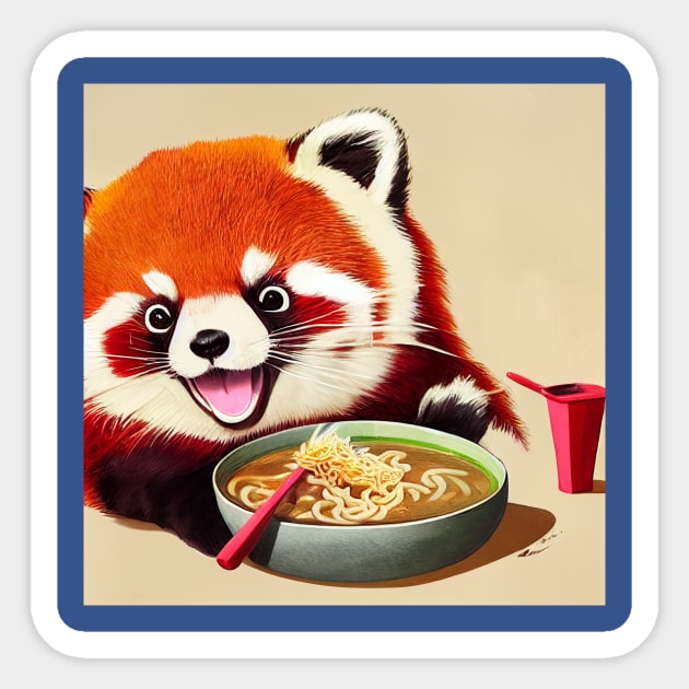 Kawaii Red Panda Eating Ramen Sticker by Grassroots Green